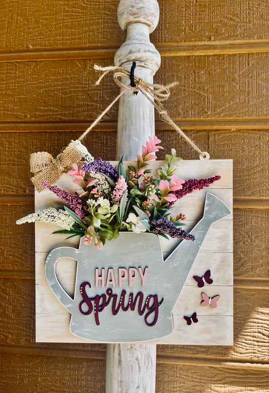 Hello Spring Watering Can Floral Sign
